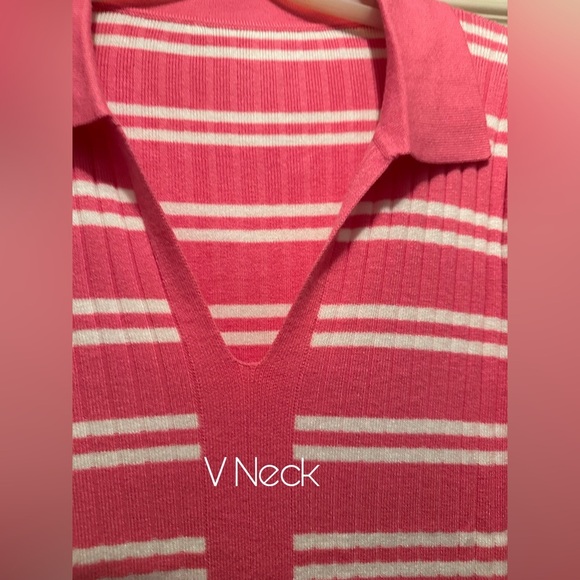 NEW Womens Striped Sweater Dress V Neck Collared Long Sleeve Color Block Bodycon - Picture 7 of 10